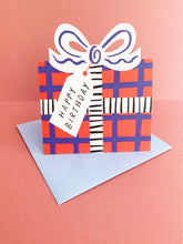 Load image into Gallery viewer, Birthday Bow Shaped Greeting Card - Red Blue Check