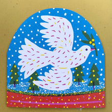 Load image into Gallery viewer, White Bird Large Snowglobe Card