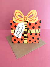 Load image into Gallery viewer, Birthday Bow Shaped Greeting Card - Red Blue Check