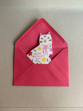 Load image into Gallery viewer, Sitting Kitty Floral Shaped Cat Greeting Card