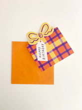 Load image into Gallery viewer, Birthday Bow Shaped Greeting Card - Red Blue Check