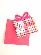Load image into Gallery viewer, Birthday Bow Shaped Greeting Card - Red Blue Check