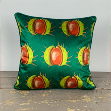 Load image into Gallery viewer, Green Conker Velvet Cushion