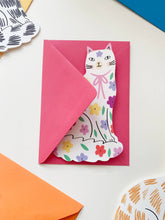 Load image into Gallery viewer, Sitting Kitty Floral Shaped Cat Greeting Card
