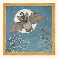 Load image into Gallery viewer, Night Flight Fine Art Print | Bat illustration | Moon Art

