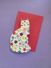 Load image into Gallery viewer, Sitting Kitty Floral Shaped Cat Greeting Card
