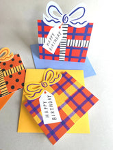 Load image into Gallery viewer, Birthday Bow Shaped Greeting Card - Red Blue Check
