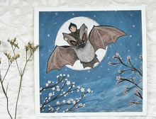 Load image into Gallery viewer, Night Flight Fine Art Print | Bat illustration | Moon Art
