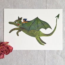 Load image into Gallery viewer, Dragon Ride Fine Art Print | Magical illustration | Mythical
