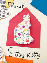 Load image into Gallery viewer, Sitting Kitty Floral Shaped Cat Greeting Card
