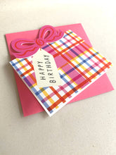 Load image into Gallery viewer, Birthday Bow Shaped Greeting Card - Red Blue Check

