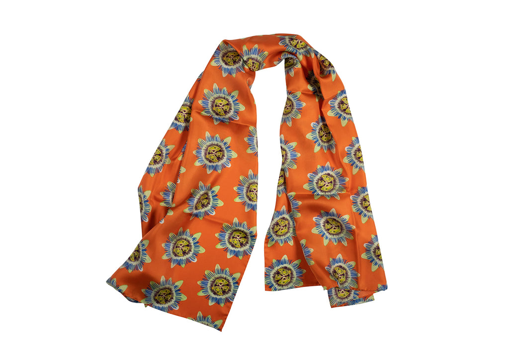 Coral Passion Flower Silk Scarf